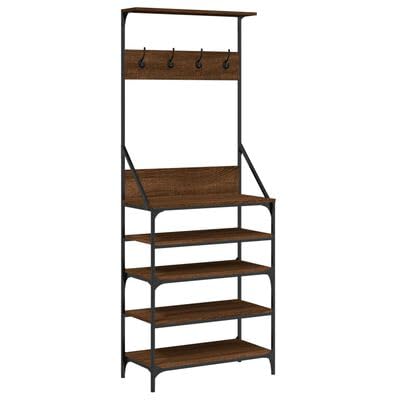 Gucagle Kleiderst?nder mit Schuhablage Braun Eiche Optik 70 cm Garderobenstander Holz Wohnzimmer Schlafzimmer Kleiderb¨¹gel St?nder Stauraum f¨¹r Kleidung und Schuhe von Gucagle