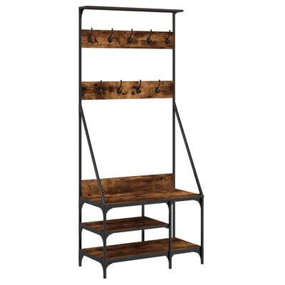 Gucagle Kleiderst?nder mit Schuhablage aus R?uchereiche 80 cm Breite Garderobe St?nder mit Stauraum f¨¹r Kleidung und Schuhe minimalistisch f¨¹r kleine R?ume von Gucagle