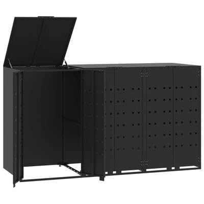 Mülltonnenbox Schwarz für 3 Tonnen 207x79x117 cm Stahl Müllbox wetterfest mit automatischem Deckel und Magnetverschluss perfekt für Haus Garten und Außenbereich Mülltonnenbox Schwarz für 3 Tonnen 207x79x117 cm Stahl Müllbox wetterfest mit automatischem Deckel und Magnetverschluss perfekt für Haus Garten und Außenbereich von Gucagle