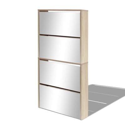 Gucagle Moderner Schuhschrank mit Spiegel 4 F?Cher Eiche 63x17x134 cm Wandmontiert Flurschrank Aufbewahrung f¨¹r Schuhe Stilvolles Schuhregal mit Klappt¨¹Ren Praktischer Schrank f¨¹r Flur von Gucagle