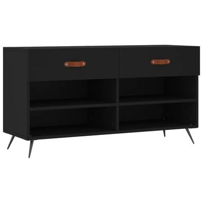Gucagle Schuhbank Schwarz 102x35x55 cm mit 2 Schubladen und 4 F?Chern aus langlebigem Holzwerkstoff Stauraum f¨¹r Schuhe und Accessoires stabile Sitzbank f¨¹r Flur und Eingangsbereich von Gucagle