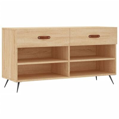 Gucagle Schuhbank aus Holzwerkstoff Sonoma Eiche 102 cm mit 2 Schubladen und 4 F?Chern Praktische Aufbewahrung f¨¹r Schuhe im Flur oder Eingangsbereich Stabile Sitzbank mit robuster Oberplatte von Gucagle