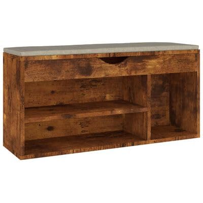 Gucagle Schuhbank aus R?uchereiche mit Kissen 104x30x49 cm Stauraum f¨¹r Schuhe Praktische Sitzbank zum Anziehen Organizer f¨¹r Eingangsbereich Bequem und Robust von Gucagle