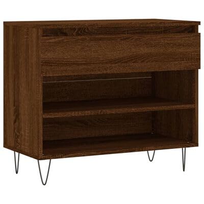 Gucagle Schuhregal Braun Eichenoptik 70 cm Holzwerkstoff Schuhschrank mit Schublade und offenen F?Chern robuster Schuhst?nder mit Metallbeinen f¨¹r Wohnzimmer Flur oder Eingangsbereich von Gucagle