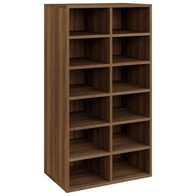Gucagle Schuhregal aus Holzwerkstoff Braun Eichenoptik 54x34x100 5 cm mit 12 F?Chern Stauraum f¨¹r Schuhe Aufbewahrung Wohnorganizer modernes Design stabil feuchtigkeitsresistent von Gucagle
