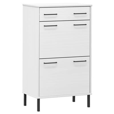 Gucagle Schuhschrank OSLO wei? Massivholz Kiefer mit Metallbeinen Schublade und 2 T¡§1ren gro?er Stauraum f¡§1r Schuhe Wohnordnung rustikaler Design Schrank f¡§1r Flur oder Eingangsbereich von Gucagle