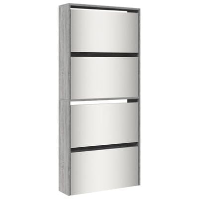 Gucagle Schuhschrank mit Spiegel 4 F?Cher Grau Moderner Schuhschrank f¨¹r Flur und Eingangsbereich Stilvolles Aufbewahrungsm?Bel aus langlebigem Holzwerkstoff Platz f¨¹r 12 bis 16 Paar Schuhe von Gucagle