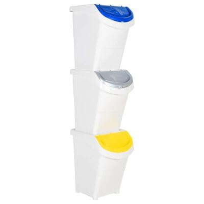 Gucagle Stapelbare Abfallbeh?lter 120 Liter 3 St¨¹ck Set aus Wei? PP Mit Deckel Praktische M¨¹lltonnen f¨¹r K¨¹che Garten B¨¹ro Lagerplatz Platzsparend and Leicht von Gucagle