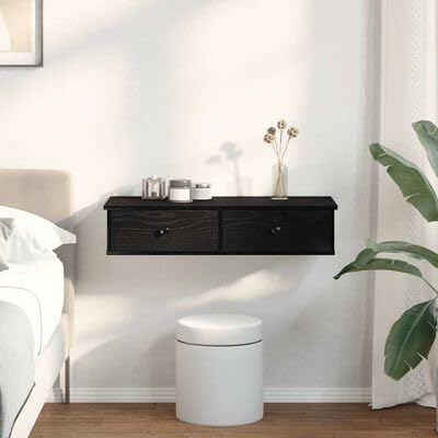 Gucagle Wandregal mit Schubladen, 80x31x17cm Schwarz, Holzwerkstoff Aufbewahrungsregal mit 4 Schubladen 2 Fächern, für Flur Wohnzimmer Küche, Schweberegal Organizer von Gucagle