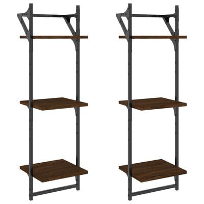 Gucagle Wandregale 3 Ablagen Stangen Modern Design, Eichen-Optik, Zwei Stück, Räumlichkeitsersparnis, Wohnzimmer Schlafzimmer von Gucagle