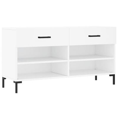 Gucagle Wei?e Schuhbank aus Holzwerkstoff 102x35x55 cm mit 2 Schubladen und 4 F?Chern Stauraum f¨¹r Schuhe und Accessoires stabile Sitzbank f¨¹r Flur und Eingangsbereich von Gucagle