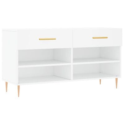 Gucagle Wei?e Schuhbank aus Holzwerkstoff 102x35x55 cm mit 2 Schubladen und 4 F?Chern Stauraum f¨¹r Schuhe und Accessoires stabile Sitzbank f¨¹r Flur und Eingangsbereich von Gucagle