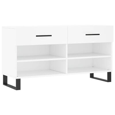 Gucagle Wei?e Schuhbank aus Holzwerkstoff 102x35x55 cm mit 2 Schubladen und 4 F?Chern Stauraum f¨¹r Schuhe und Accessoires stabile Sitzbank f¨¹r Flur und Eingangsbereich von Gucagle