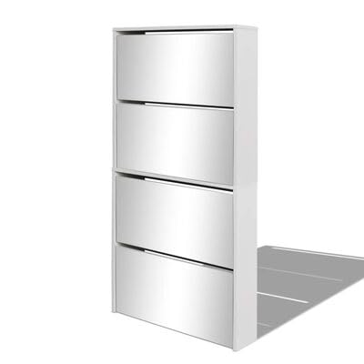Gucagle Wei?er Schuhschrank mit Spiegel 4 F?cher Flurschrank Wandmontage Schuhregal Moderner Aufbewahrungsschrank f¡§1r Schuhe 63x17x134 cm Stilvoll Ordnung von Gucagle