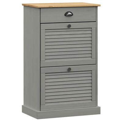 Schuhschrank aus Massivholz Kiefer 60x35x96 cm Grau Stauraum f¨¹r 15-20 Paar Schuhe Elegantes Schuhregal f¨¹r Flur oder Eingangsbereich Praktischer Aufbewahrungsschrank mit rustikaler Holzoptik von Gucagle