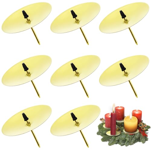 8 Stück Adventskranz für Kerzenhalter, Ø 4 cm Gold Adventskerzenhalter Metall Kerzenleuchter mit Dorn, für DIY Adventskranz Deko Weihnachten Kerzenteller von Gucass