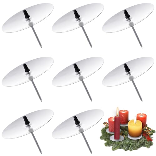 8 Stück Adventskranz für Kerzenhalter, Ø 4 cm Silber Adventskerzenhalter Metall Kerzenleuchter mit Dorn, für DIY Adventskranz Deko Weihnachten Kerzenteller von Gucass