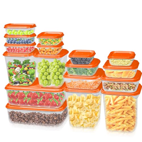 Gucass 17 Stk Frischhaltedosen mit Deckel, Kunststoff Gefrierdosen Set Gefrierbehälter, Food Aufbewahrungsbox Lebensmittelbehälter, Vorratsdosen BPA-Frei, für Mikrowellen Gefrierfachgeeignet(Orange) von Gucass