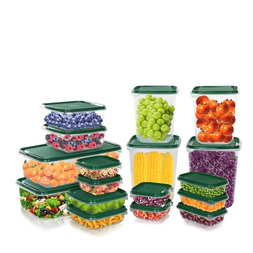 Gucass 17 Stk Frischhaltedosen mit Deckel, Kunststoff Gefrierdosen Set Lebensmittelbehälter, Gefrierbehälter Food Aufbewahrungsbox, Vorratsdosen Set BPA-Frei, für Mikrowellen Gefrierfachgeeignet, Grün von Gucass