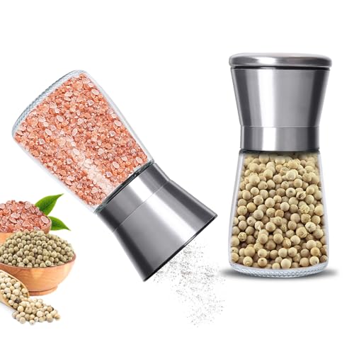 Gucass 2 PCS Pfeffermühle Salzmühle Set, Gewürzmühlen mit Verstellbar Keramikmahlwerk, Manuell Salz und Pfeffermühle Set Auch als Chilimühle, 180ML Salt and Pepper Grinder für Verschiedene Gewürze von Gucass
