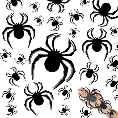 Gucass 24 Stück Halloween Spinnen Deko, 3D Spider Fensteraufkleber Gruseliges Schwarzes Halloweendeko, Abnehmbares PVC Wandaufkleber Diy Halloween-Deko Set (3 Größen) von Gucass