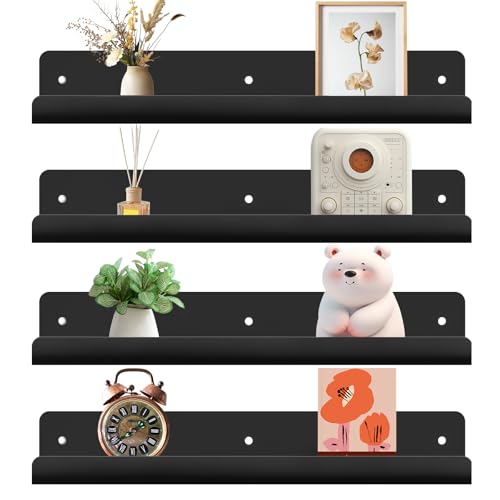 Gucass 4 Stück Wandregal Ohne Bohren, 30cm Schweberegal Acryl Regal Wand, Kleberegal Wandregale für Wohnzimmer, Schlafzimmer, Badezimmer, Küche, Büro, Arbeitszimmer Deko (Schwarz) von Gucass