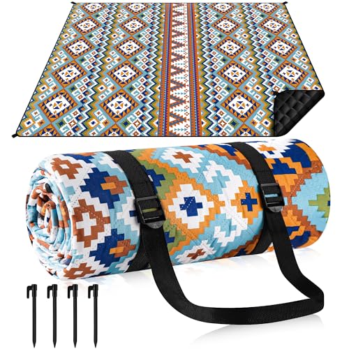 Gucass Boho Picknickdecke 200x200cm, Wasserdicht Stranddecke Sandfrei Strandmatte mit Tragegurt & 4X Heringe, Tragbare Waschbar XXL Campingdecke, Outdoor Picnic Blanket für Park Beach Wandern von Gucass