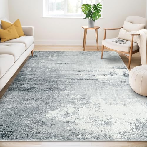 Guchuang Bedding Teppich Wohnzimmer 160x230cm, Graugrün Vintage Meliert Verwischt Design Kurzflor, Waschbar Rutschfest für Schlafzimmer von Guchuang Bedding