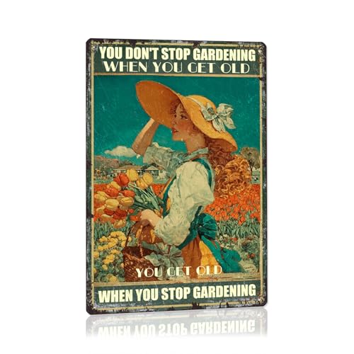 Garten-Vintage-Schild "I Just Want To Work in My Garden and Hang Out with My Chickens", Metallschild, Hühnerstallschild, Außendekoration (20 x 30 cm) (6) von Gudaci