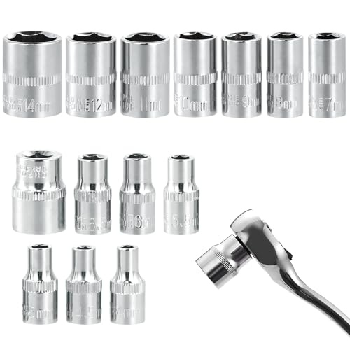 Gudalea 1/4" Sechskant Steckschlüssel-Einsatz, SW 4-14 mm Steckschlüssel Einsatz Satz aus CR-V mit mattierter Chromoberfläche, 14-tlg Gudalea 1/4" Sechskant Steckschlüssel-Einsatz, SW 4-14 mm Steckschlüssel Einsatz Satz aus CR-V mit mattierter Chromoberfläche, 14-tlg von Gudalea