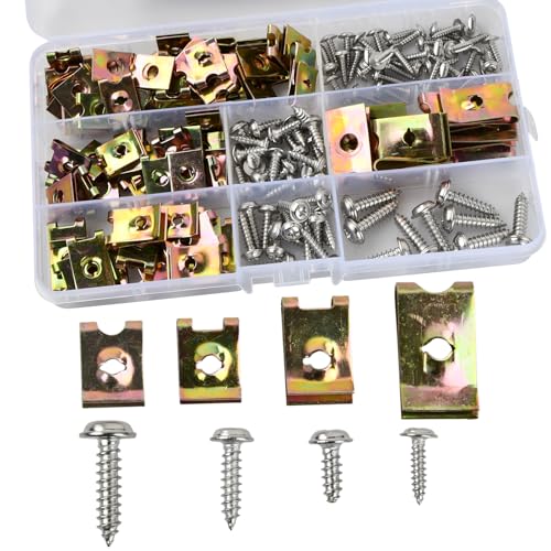 Gudalea 170 Stück Edelstahl Blechmutter, Gewinde Clip Mutter Set, U-Typ Blechmuttern, M3 M4 M4 M5 Schnappmutter Set, mit Aufbewahrungsbox Autoteile von Gudalea