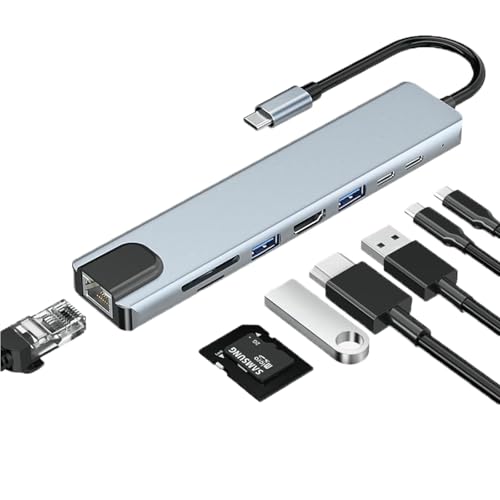 Gudemoore USB-C Hub 8-in-1 4K, PD 100W, USB 3.0, USB 2.0, SD/TF, Ethernet, Kompatibel mit MacBook/Windows/Mac/Air und anderen Typ-C-Geräten Gudemoore USB-C Hub 8-in-1 4K, PD 100W, USB 3.0, USB 2.0, SD/TF, Ethernet, Kompatibel mit MacBook/Windows/Mac/Air und anderen Typ-C-Geräten von Gudemoore