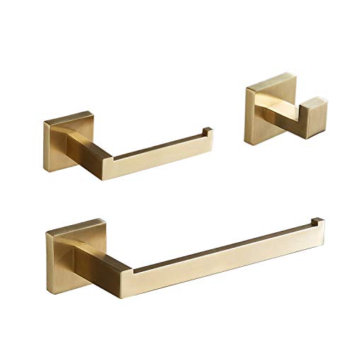 Gudetap GTS198BG Badezimmer-Hardware-Set, Handtuchhaken, Toilettenpapierhalter, gebürstetes Gold, Edelstahl, Badezimmer-Zubehör von Gudetap