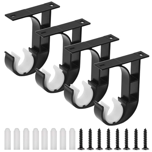 Gudui Deckengardinenstangenhalterungen, robuste Gardinenstangenhalterung, Deckenhalterungen für 2.5 bis 3.8 cm Stange, 4 Stück Gardinenstangenhaken, Aufhänger, einfache Installation, schwarz von Gudui