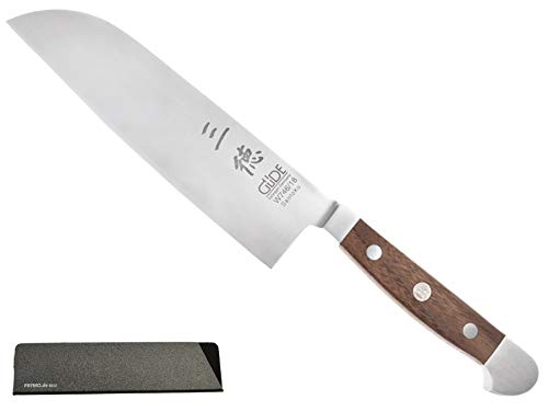 Güde Alpha Walnuss 1 Messer Solingen Santoku 18cm + Prymo Klingenschutz Gemüsemesser von Güde / Prymo.de