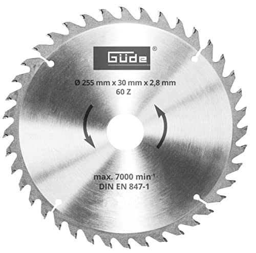 Güde 55263 Holzsägeblatt HM 255x30x60Z (max 7000 1/min, DIN EN 847-1) Silber von Güde