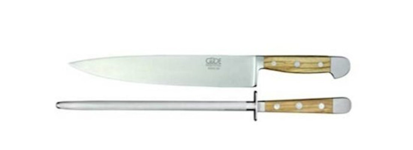 Güde Messer Solingen Kochmesser Güde Messer Kochmesser 21 cm, Alpha-Olive mit Güde Wetzstahl 26 cm von Güde Messer Solingen