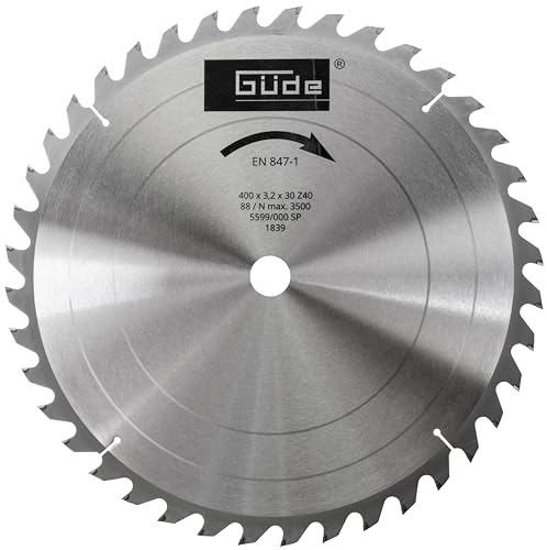 Güde 1839 Brennholzsägeblatt HM 400x30x3,2x40Z (aus Hartmetall, 40 cm Durchmesser, 3 cm Sägeblattbohrung, 40 Zähne, 2,2 mm Sägeblattstärke, für max. Schnitte mit bis zu 3500 1/min) von Güde