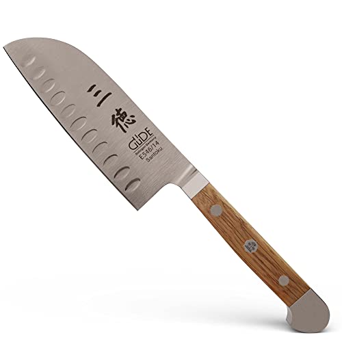 GÜDE Solingen - Santoku Messer mit Kulle geschmiedet, 14 cm, Fasseichenholz, ALPHA FASSEICHE, Doppelkropf, Handmade Germany von Güde