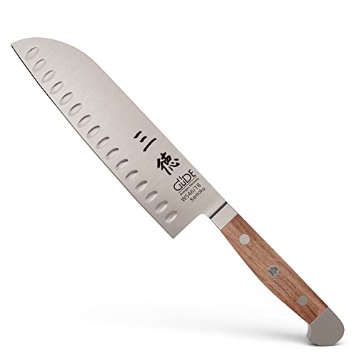 GÜDE Solingen - Santoku Messer mit Kulle geschmiedet, 18 cm, Walnussholz, ALPHA WALNUSS, Doppelkropf, Handmade Germany von Güde