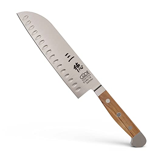 GÜDE Solingen - Santoku mit Kulle geschmiedet, 18 cm, Olivenholz, ALPHA OLIVE, Doppelkropf, Handmade Germany von Güde