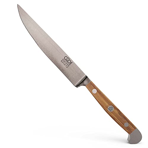 GÜDE Solingen - Steakmesser Gezahnt geschmiedet, 12 cm, Olivenholz, ALPHA OLIVE, Doppelkropf, Handmade Germany von Güde