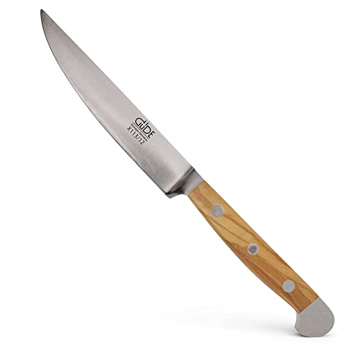 GÜDE Solingen - Steakmesser Glatt geschmiedet, 12 cm, Olivenholz, ALPHA OLIVE, Doppelkropf, Handmade Germany von Güde