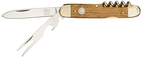 GÜDE Solingen - Taschenmesser mit Gabel geschmiedet, 7 cm, Fasseichenholz, ALPHA FASSEICHE, Doppelkropf, Handmade Germany von Güde