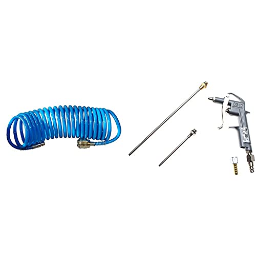 Güde 41400 SB Druckluft Spiralschlauch 5 M (mit Schnellkupplung und Stecknippel, Knickschutz, Schlauchmaterial aus PU) & BGS | Druckluft-Ausblaspistole | Alu-Druckguss | mit 3 Düsen 25-100 - 200 mm von Güde