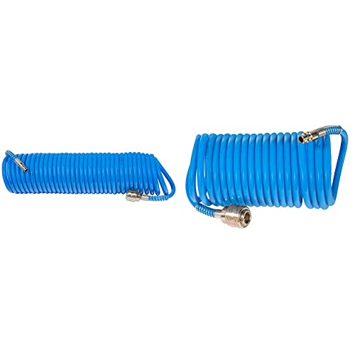 Güde 41401 SB Spiralschlauch 10 M (mit Schnellkupplung und Stecknippel, Knickschutz, Schlauchmaterial aus PU) & 41400 SB Druckluft Spiralschlauch 5 M (mit Schnellkupplung und Stecknippel) von Güde