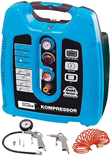 Güde Kompressor Airpower 200/08/6 (ölfrei, 8 bar, 6 l Kessel, 1100 W, eff. Liefermenge 148 l/min, Druckminderer, 2x Manometer, Druckluftkupplung, Sicherheitsventil & Ablassschraube, inkl. Zubehör) von Güde