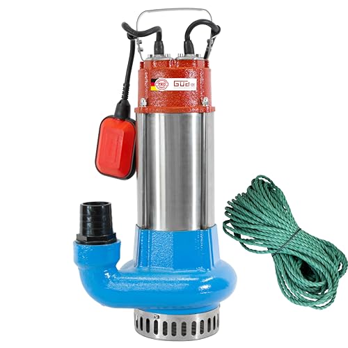 Güde 75800 Schmutzwassertauchpumpe PRO 1100 A (1100 W, Fördervolumen 27000 l/h, max. Förderhöhe 9 m, max. Eintauchtiefe 5 m, max. Korngröße 20 mm, Gusslaufrad, Edelstahlmantel, Anschlusskabel 10 m) von Güde