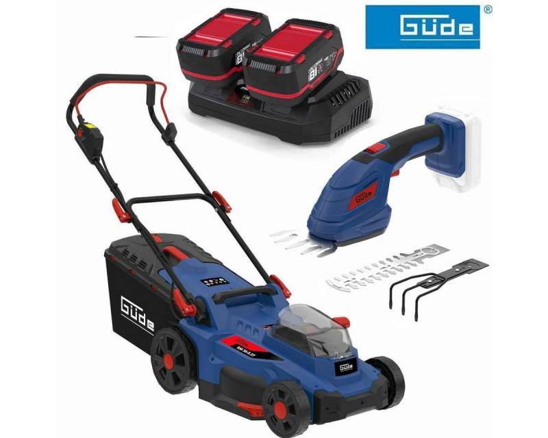 Güde Akkurasenmäher GÜDE Akku Rasenmäher RM 36/37 mit 2 x Akku 4.0 Ah Gras + Strauchschere von Güde