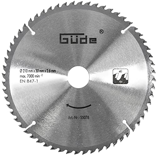 Güde 55076 Holzsägeblatt HM 210x30x60Z (aus Hartmetall, 21 cm Durchmesser, 3 cm Sägeblattbohrung, 60 Zähne, 2,9 mm Sägeblattstärke, für max. Schnitte mit bis zu 7000 1/min) von Güde